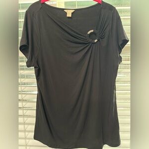 Michael Kors Black Short Sleeve Top with Ring Accent